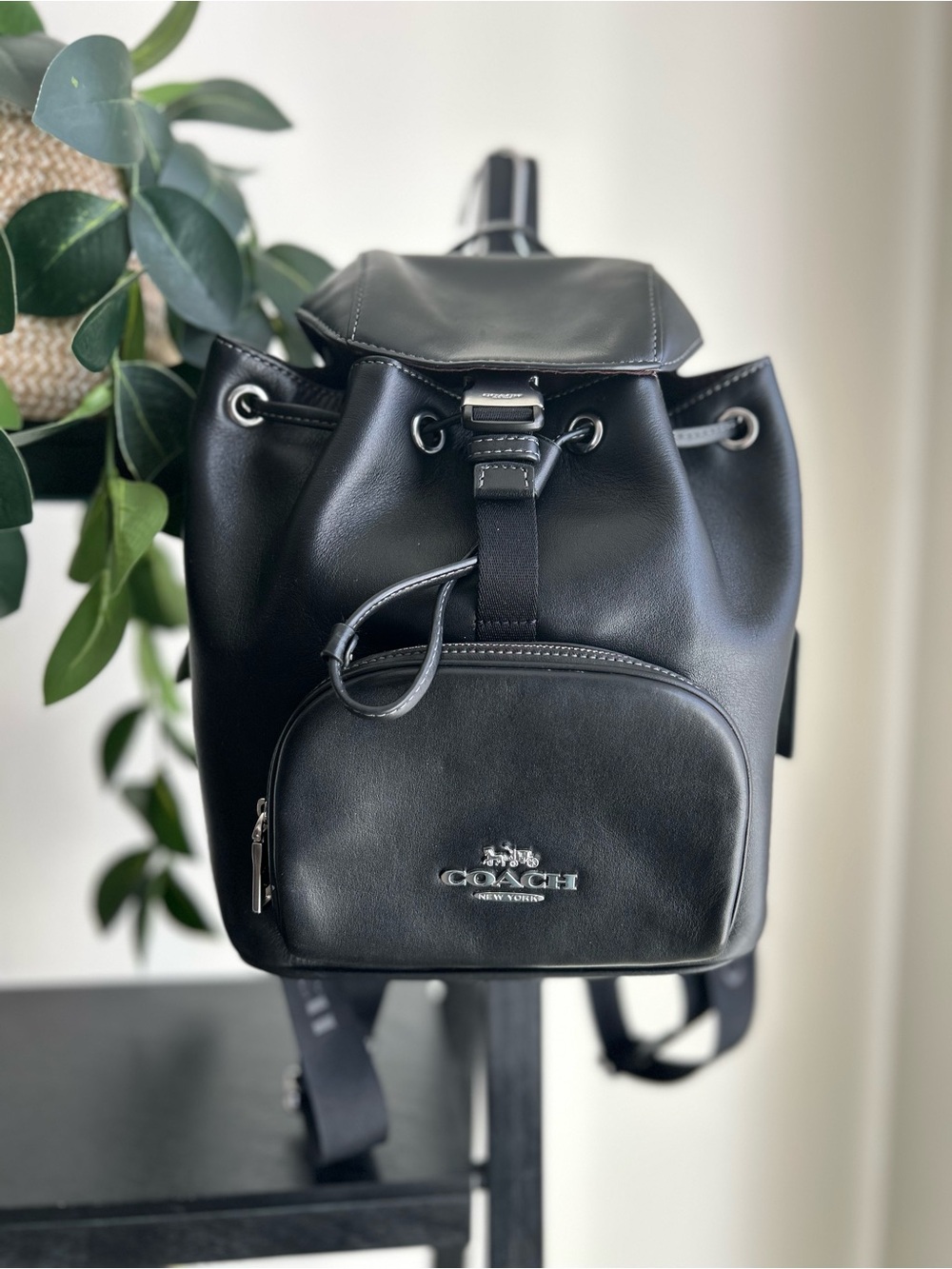 COACH Pace Med. Leather Backpack in black! Silver hardware!